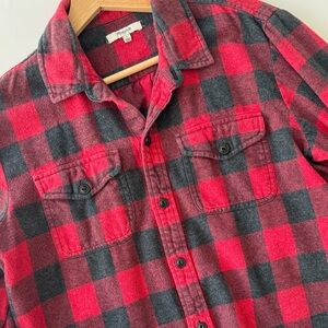Madewell Women 100% Cotton Red Buffalo Plaid Flannel Button-Up Shirt Size Large